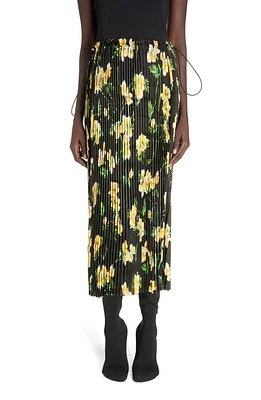 Balenciaga Pleated Floral Midi Skirt Black/Yellow at Nordstrom, Us