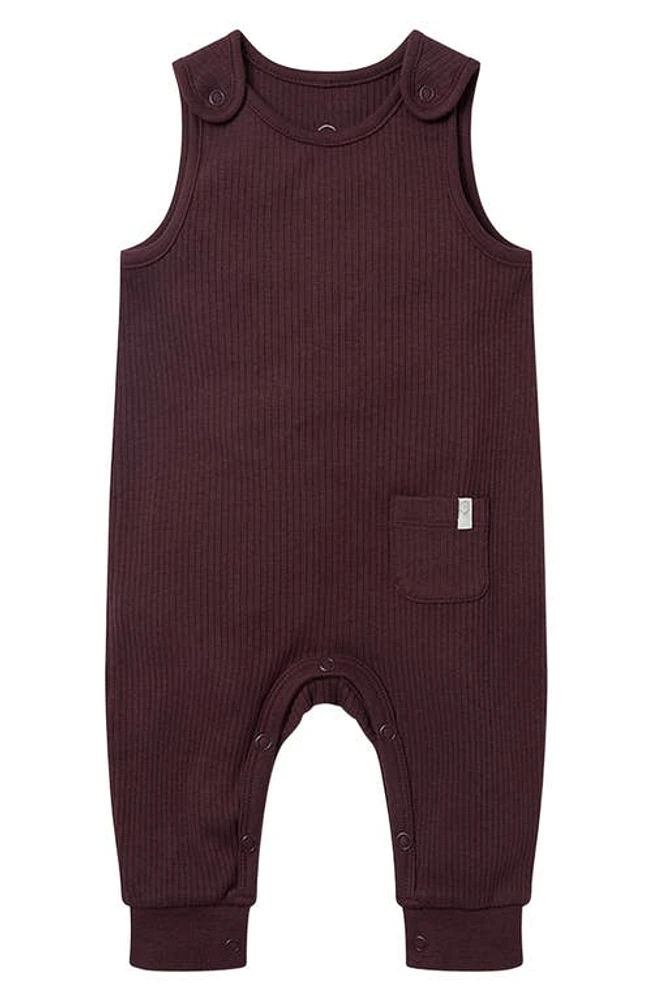 MORI Ribbed Fitted Overall Romper in Ribbed Berry at Nordstrom