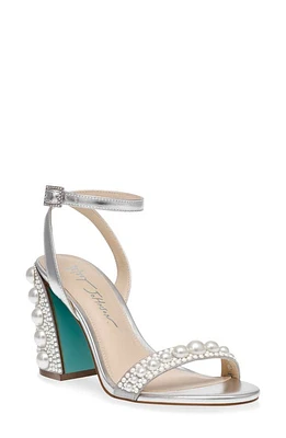 Betsey Johnson Lexi Imitation Pearl Ankle Strap Sandal Silver at Nordstrom,