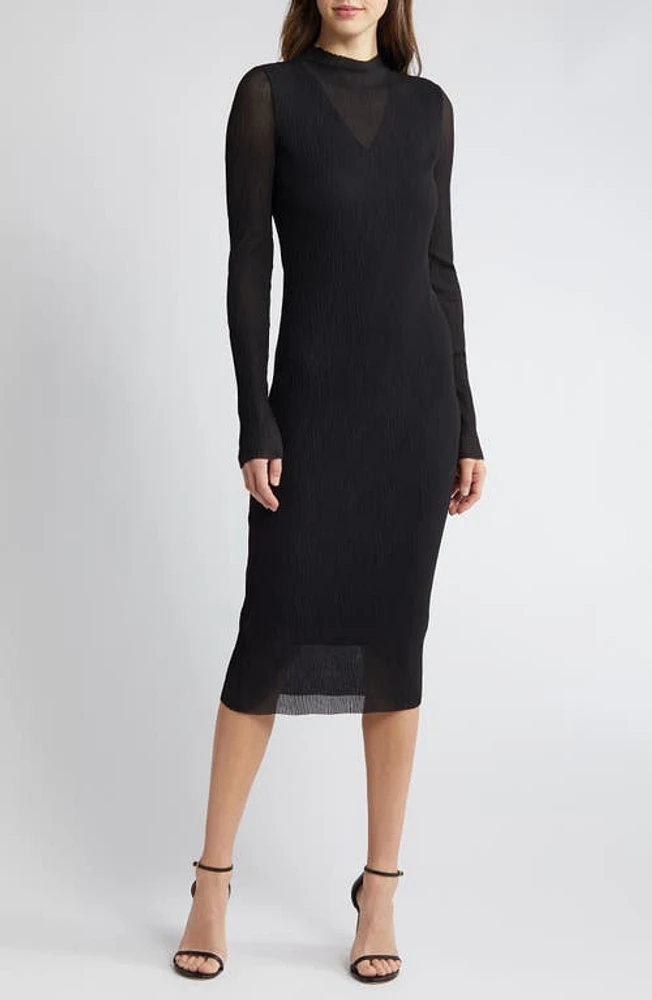 BOSS Long Sleeve Midi Dress Black at Nordstrom,