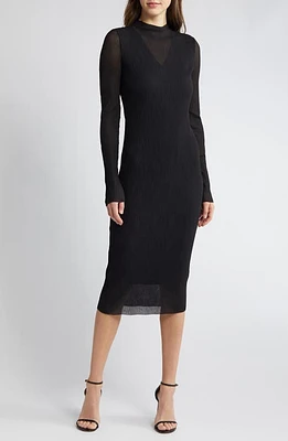 BOSS Long Sleeve Midi Dress Black at Nordstrom,