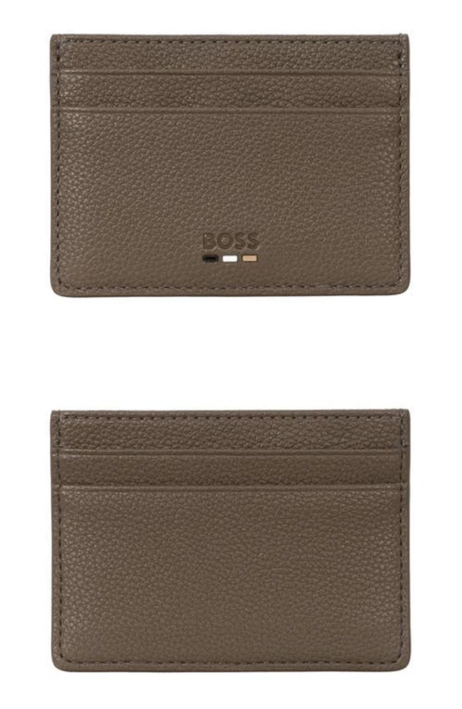 BOSS Ray Faux Leather Card Case in Open Brown at Nordstrom