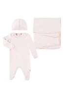 PAIGELAUREN Welcome Home Fleece Footie, Hat & Blanket Set in Pink at Nordstrom, Size 0-3 M