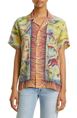 Bode Pampa Pony Short Sleeve Silk Button-Up Shirt Green Hills at Nordstrom,