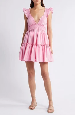 LoveShackFancy Poplar Smocked Ruffle Minidress Melon Kiss at Nordstrom,