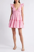 LoveShackFancy Poplar Smocked Ruffle Minidress Melon Kiss at Nordstrom,