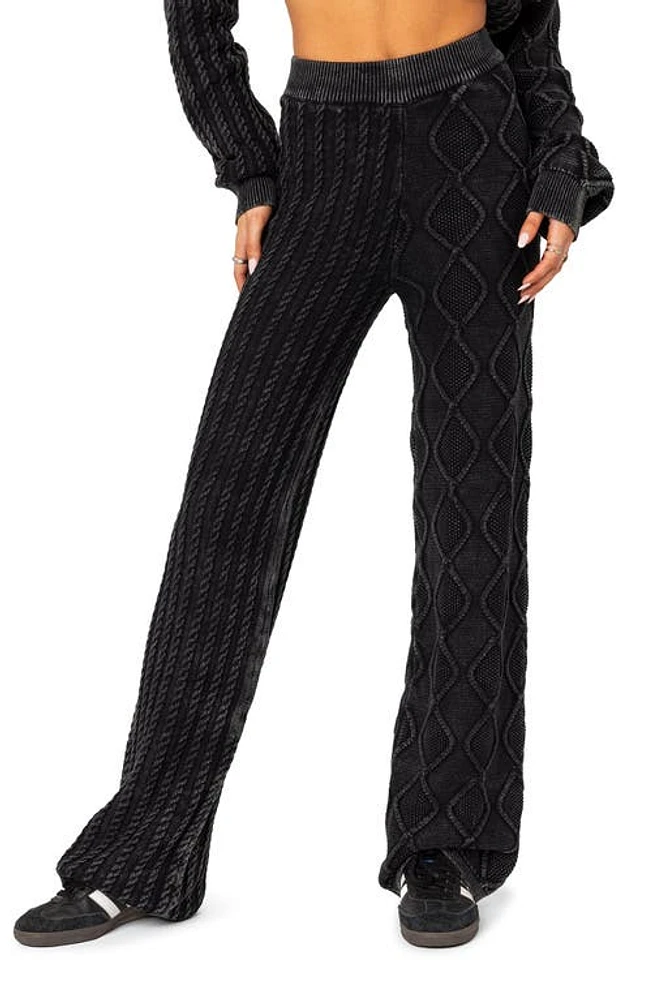 EDIKTED Toni Acid Wash Cable Knit Pants Black-Washed at Nordstrom,