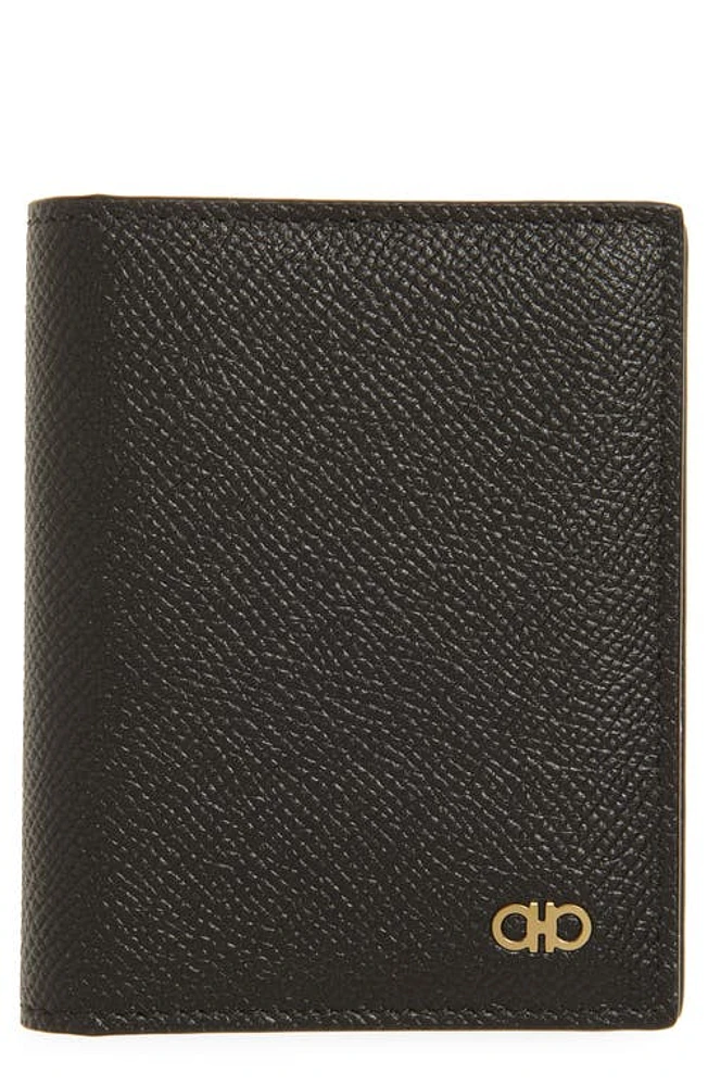 FERRAGAMO Double Gancio Tall Leather Wallet in Nero Nero at Nordstrom