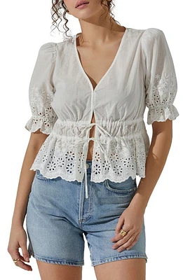 ASTR the Label Eyelet Tie Front Cotton Top White at Nordstrom,