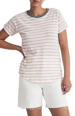 Madewell Darville Stripe Whisper Cotton Crewneck T-Shirt in Dried Blossom at Nordstrom, Size Xx-Large