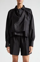 Max Mara Callas Boxy Silk & Cotton Shirt Black at Nordstrom,