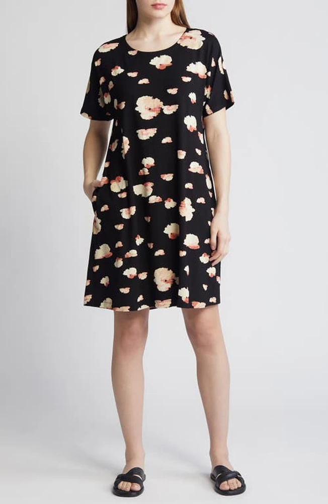 Masai Copenhagen Gertie Floral Print Shift Dress Black/Hibiscus at Nordstrom,