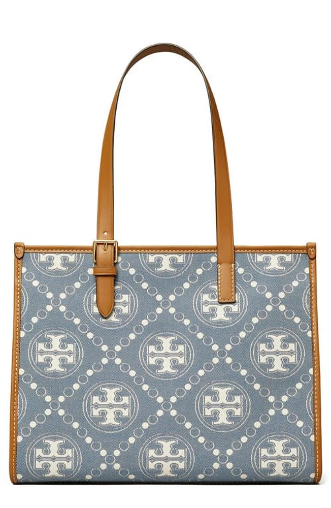 Tory Burch Small T Monogram Denim Tote in Blue Multi at Nordstrom