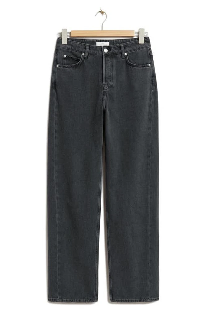 & Other Stories Straight Leg Button Fly Jeans Dark Grey at Nordstrom,