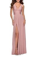 La Femme Plunge Neck A-Line Gown at Nordstrom,