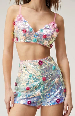 NASTY GAL Floral Appliqué Sequin Bralette Top Pink at Nordstrom,