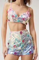 NASTY GAL Floral Appliqué Sequin Bralette Top Pink at Nordstrom,