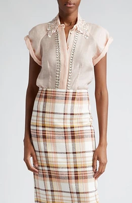 Zimmermann Matchmaker Diamante Linen & Silk Shirt Pink at Nordstrom,