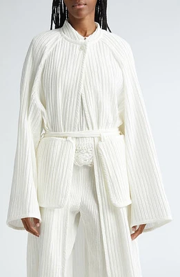 EENK Belted Cotton Blend Plissé Duster White Nylon at Nordstrom,