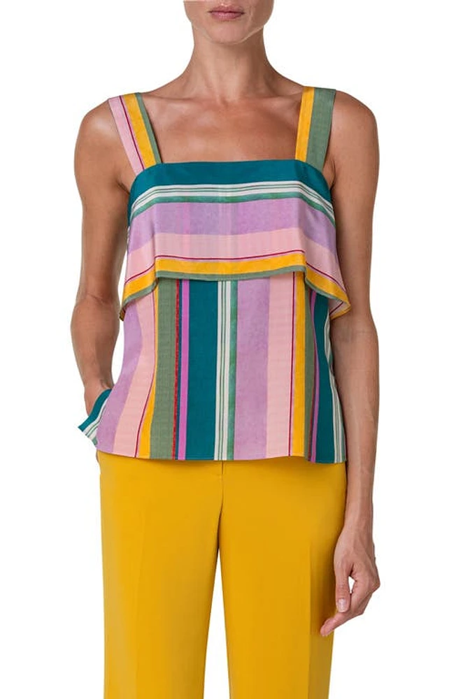 Akris punto Stripe Sleeveless Square Neck Silk Top Mauve-Multicolor at Nordstrom,