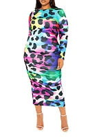 BUXOM COUTURE Animal Print Ruched Long Sleeve Body-Con Dress Multi at Nordstrom, X