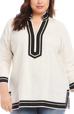 Karen Kane The St. Tropez Linen Blend Tunic Top Off White W/Black at Nordstrom,