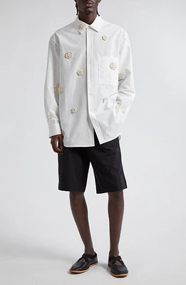 SONG FOR THE MUTE Floral Appliqué Button-Up Shirt White at Nordstrom, Us