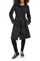 Karl Lagerfeld Paris Wing Collar Belted Single Breasted Trench Coat Black at Nordstrom,