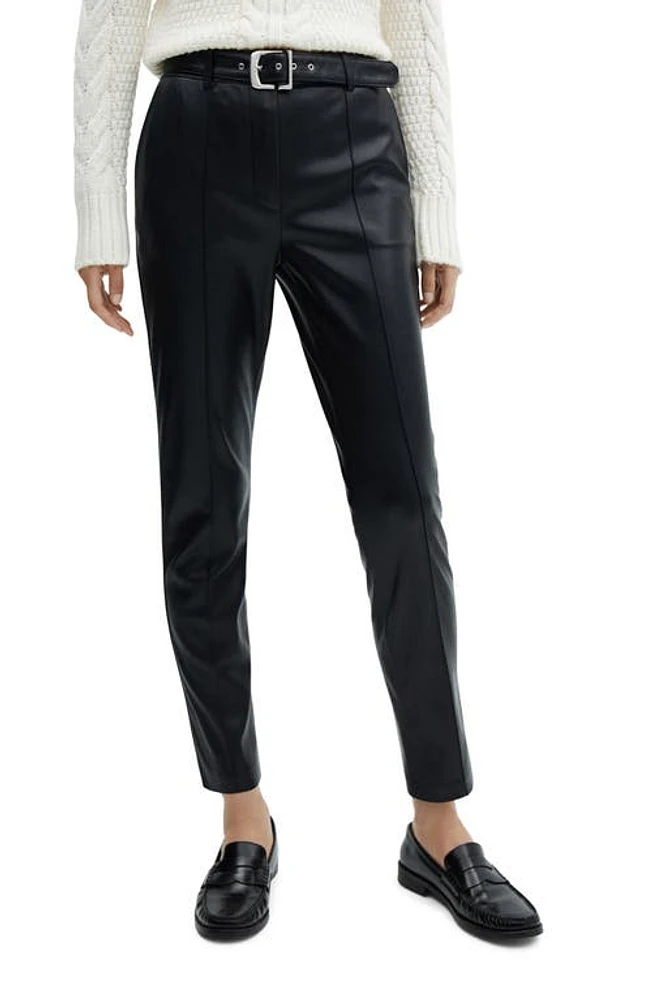 MANGO Belted Faux Leather Pants Black at Nordstrom,