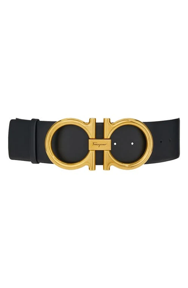 FERRAGAMO Double Gancio Leather Belt Nero at Nordstrom,