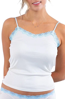 Uwila Warrior Soft Silk Lace Trim Camisole Winter White/Sky Blue at Nordstrom,