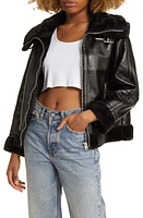 Topshop Faux Leather Aviator Jacket with Fur Trim Black at Nordstrom,