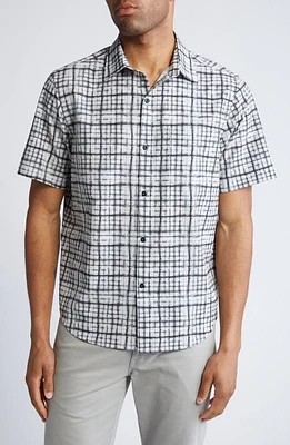 Tommy Bahama Coast Washed Away IslandZone Plaid Short Sleeve Button-Up Shirt Black at Nordstrom,