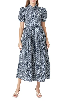 English Factory Geo Print Short Sleeve Cotton Shirtdress Navy Multi at Nordstrom,