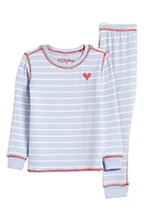 PJ Salvage Kids' Stripe Long Sleeve Fitted Pajamas Blue Mist at Nordstrom,