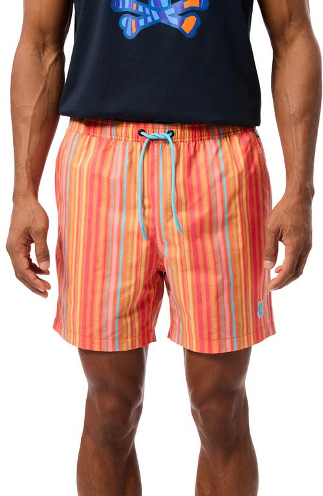 Psycho Bunny Anton Print Swim Trunks Nectarine at Nordstrom,