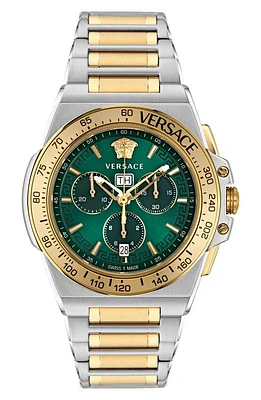 Versace Greca Extreme Bracelet Chronograph Watch, 45mm in Two Tone at Nordstrom