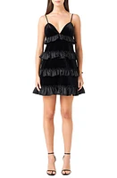 Endless Rose Tiered Ruffle Velvet Minidress Black at Nordstrom,