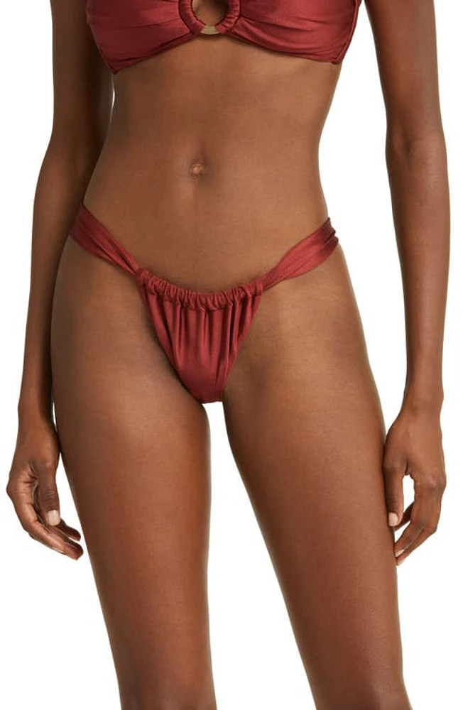 Kulani Kinis Ruched Thong Bikini Bottoms Sweet Cinnamon at Nordstrom,