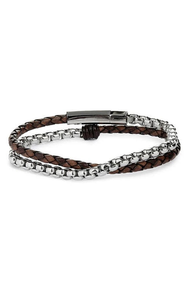 Jonas Studio Braided Leather & Chain Double Wrap Bracelet in at Nordstrom