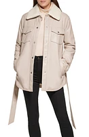 Kenneth Cole Faux Leather Tie Belt Shacket with Removable Shearling Collar at Nordstrom,