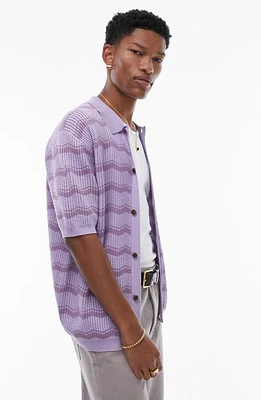 Topman Zigzag Stripe Short Sleeve Cardigan Lilac at Nordstrom,