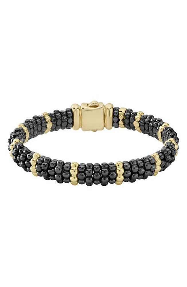 LAGOS Gold & Black Caviar Station Bracelet in Gold/Black at Nordstrom, Size Medium