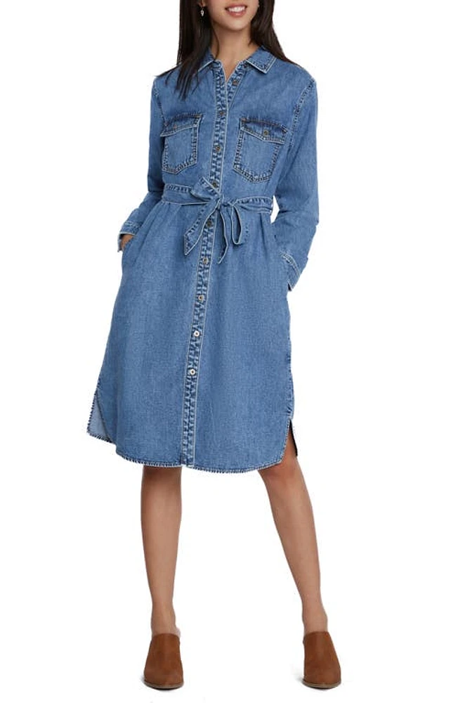 Wash Lab Denim Chloe Long Sleeve Belted Shirtdress Blue Cloud at Nordstrom,