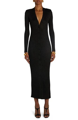 TOM FORD Metallic Long Sleeve Rib Sweater Dress Black at Nordstrom,