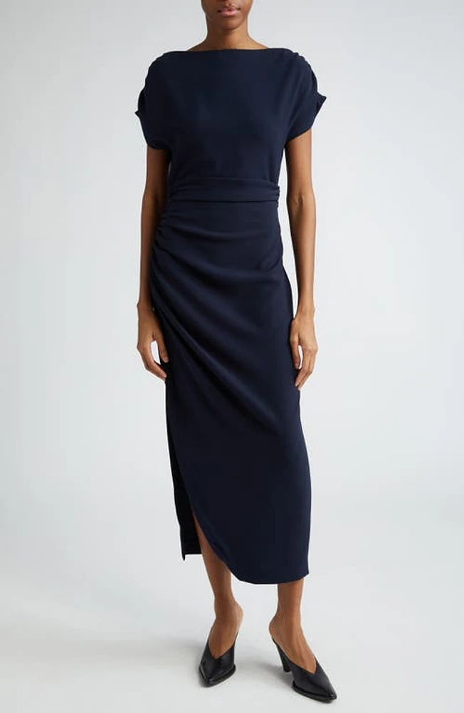 Lela Rose Ruched Bateau Neck Sheath Dress Navy at Nordstrom,