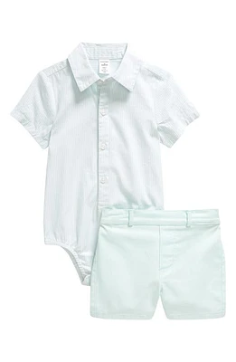 Nordstrom Cotton Collared Bodysuit & Shorts Set Blue Day Stripe- at Nordstrom,