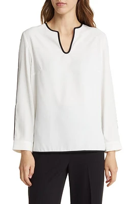 Ming Wang Split Sleeve Crêpe de Chine Blouse White/Black at Nordstrom,