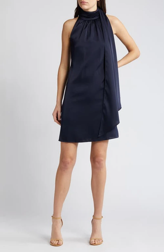 Vince Camuto Mock Neck Cocktail Dress Navy at Nordstrom,