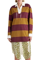 Dries Van Noten Block Stripe Lace-Up Cotton & Linen Blend Rugby Shirt at Nordstrom,